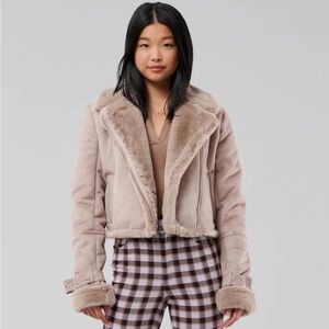HOLLISTER FAUX SUEDE AND SHEARLING PLUSH BOMBER JACKET